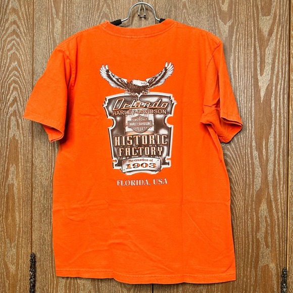 Harley-Davidson Other - Vintage Harley Davidson Orlando Historic Factory Orange Graphic Pocket T Shirt L